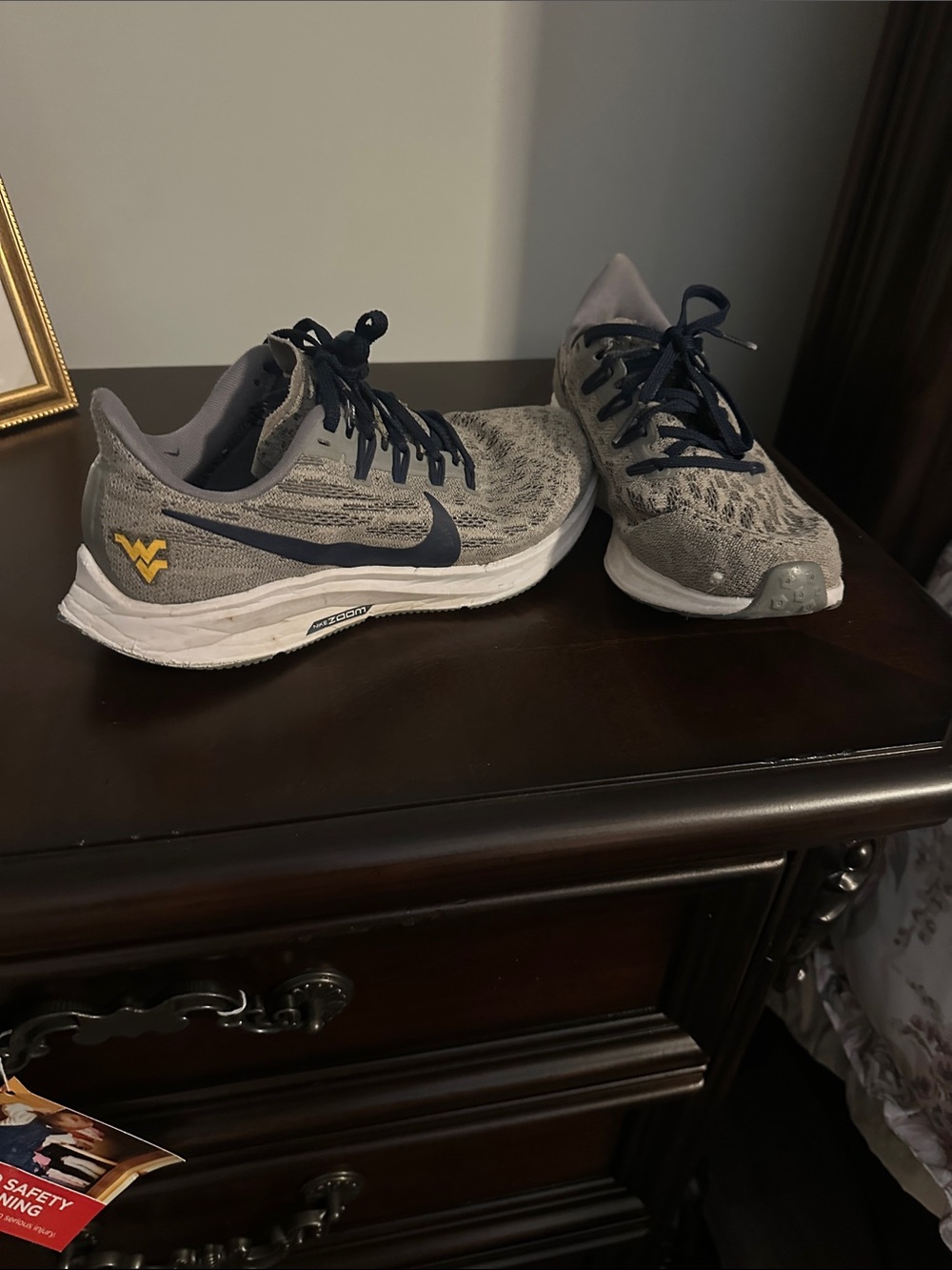 Nike Gray Flyknit Running Sneakers with Navy Accents WVU